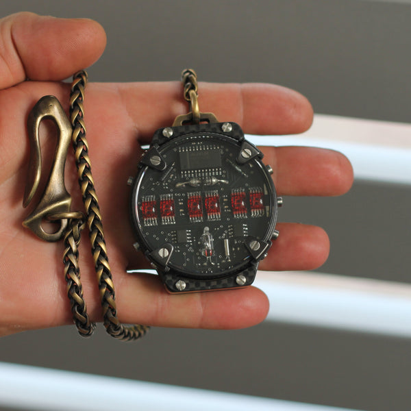Pocket Led Watch 6 RED or Green digits Handmade
