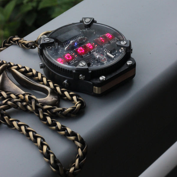 Pocket Led Watch 6 RED or Green digits Handmade