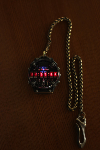 Pocket Led Watch 6 RED or Green digits Handmade