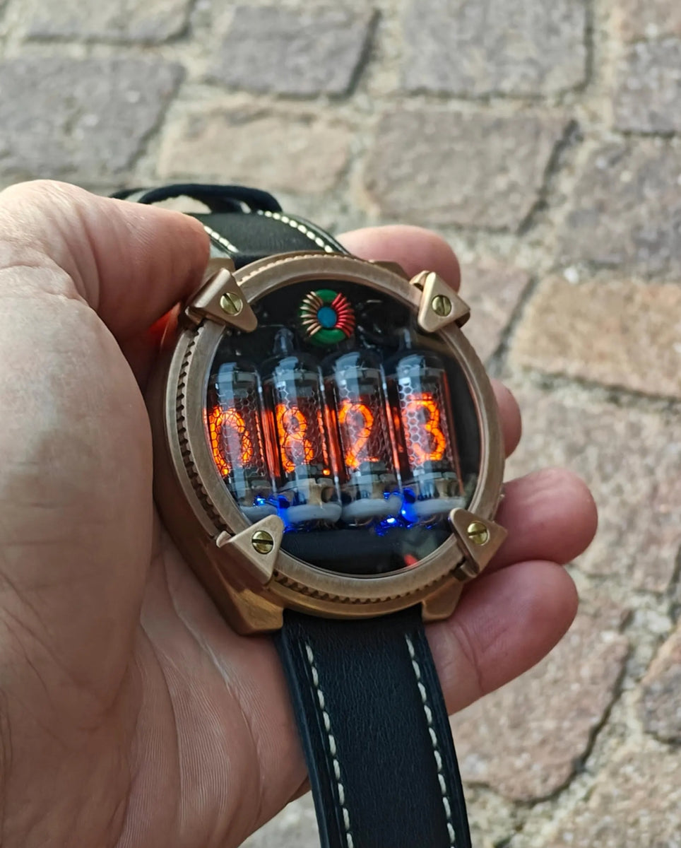 Special Nixie watch, Brass, bronze watch, Handmade with accelerometer