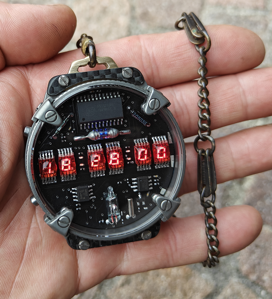 Pocket Led Watch 6 RED digits Handmade