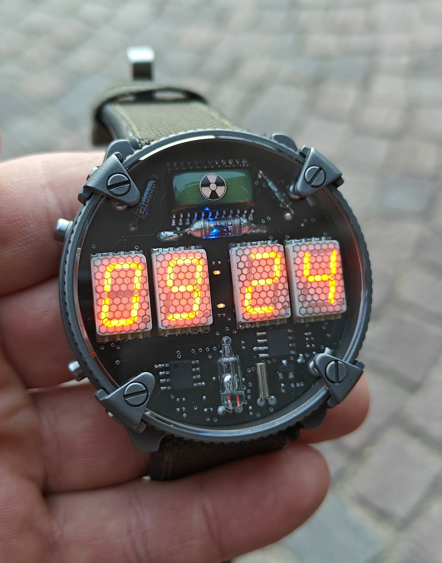 Titanium Orange Led Metro Nixie Watch Wi-fi connection Handmade