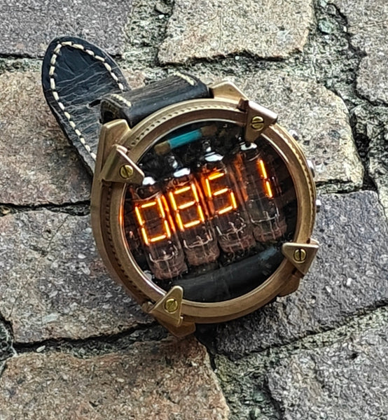 Nixie watch, handmade Bronze watch, with accelerometer, Made in Italy