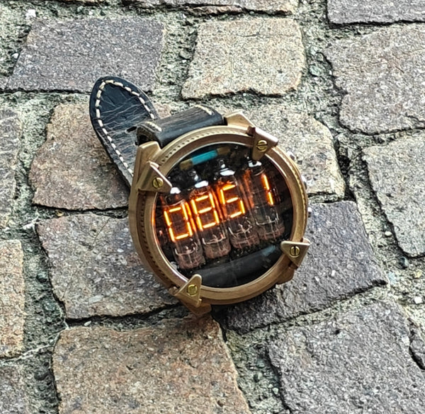 Nixie watch, handmade Bronze watch, with accelerometer, Made in Italy