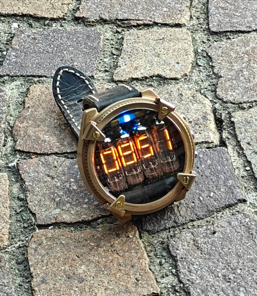 Nixie watch, handmade Bronze watch, with accelerometer, Made in Italy