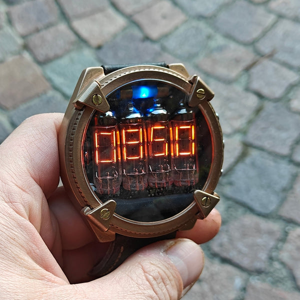 Nixie watch, handmade Bronze watch, with accelerometer, Made in Italy