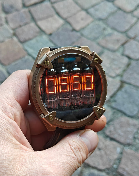 Nixie watch, handmade Bronze watch, with accelerometer, Made in Italy
