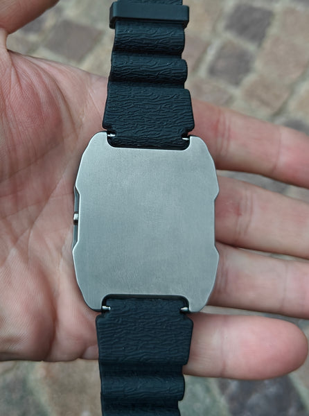 Titanium wrist watch green or red led , handmade, Made in Italy