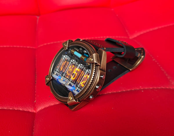 Special Nixie watch, Brass, bronze watch, Handmade with accelerometer