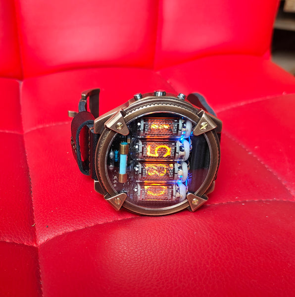 Special Nixie watch, Brass, bronze watch, Handmade with accelerometer