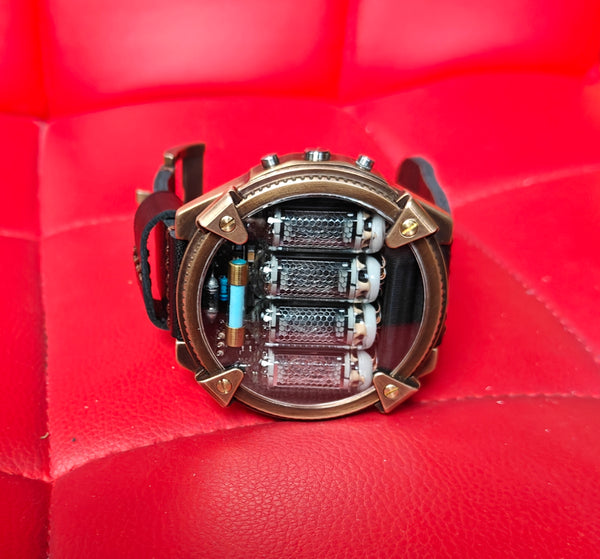 Special Nixie watch, Brass, bronze watch, Handmade with accelerometer