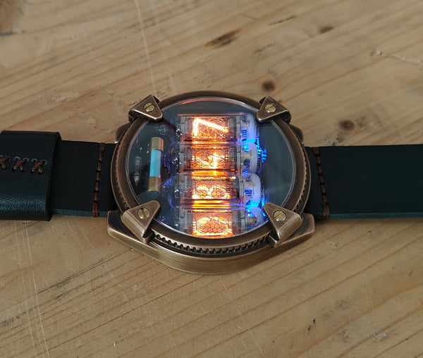 Special Nixie watch, Brass, bronze watch, Handmade with accelerometer