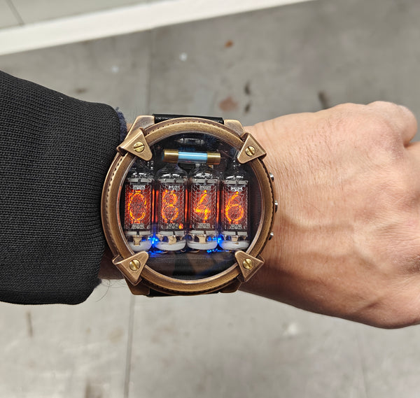 Special Nixie watch, Brass, bronze watch, Handmade with accelerometer