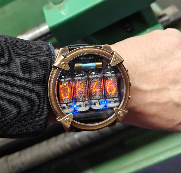 Special Nixie watch, Brass, bronze watch, Handmade with accelerometer