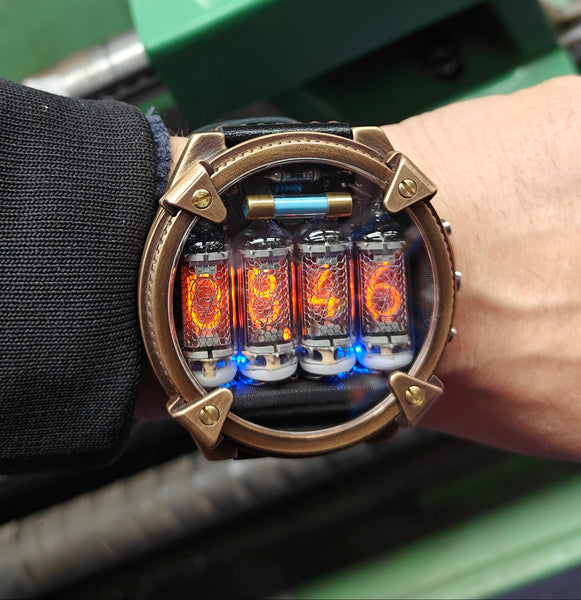 Special Nixie watch, Brass, bronze watch, Handmade with accelerometer