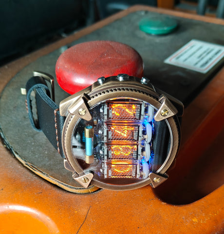 Special Nixie watch, Brass, bronze watch, Handmade with accelerometer