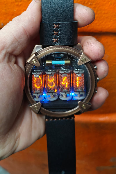 Special Nixie watch, Brass, bronze watch, Handmade with accelerometer