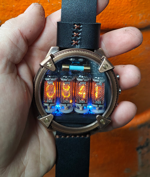 Special Nixie watch, Brass, bronze watch, Handmade with accelerometer