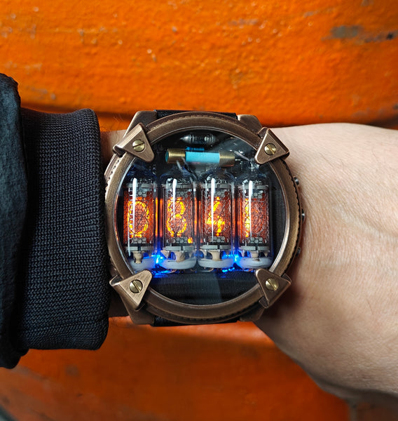 Special Nixie watch, Brass, bronze watch, Handmade with accelerometer