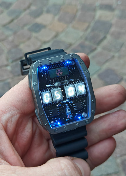 Titanium wrist watch White led , handmade, Made in Italy