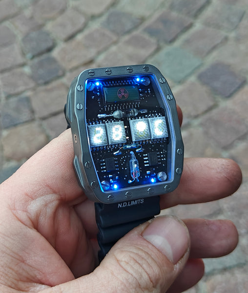 Titanium wrist watch White led , handmade, Made in Italy