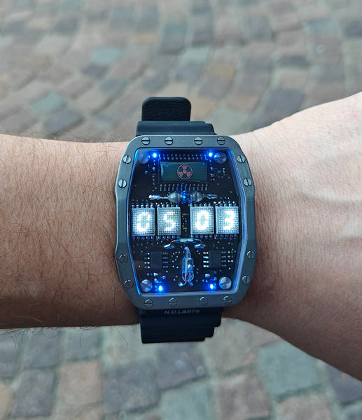 Titanium wrist watch White led , handmade, Made in Italy