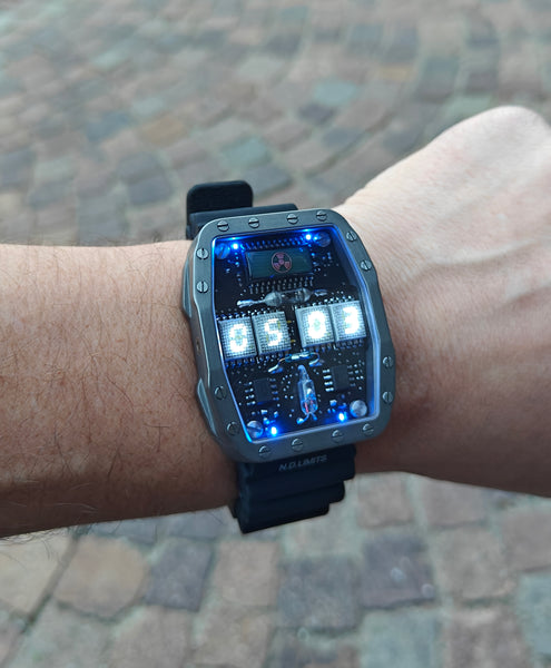 Titanium wrist watch White led , handmade, Made in Italy