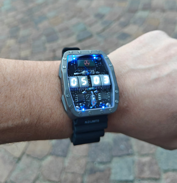 Titanium wrist watch White led , handmade, Made in Italy