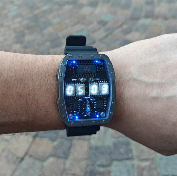 Titanium wrist watch White led , handmade, Made in Italy