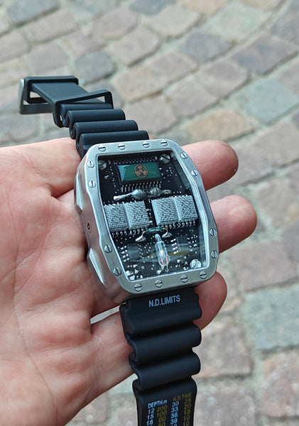 Titanium wrist watch White led , handmade, Made in Italy