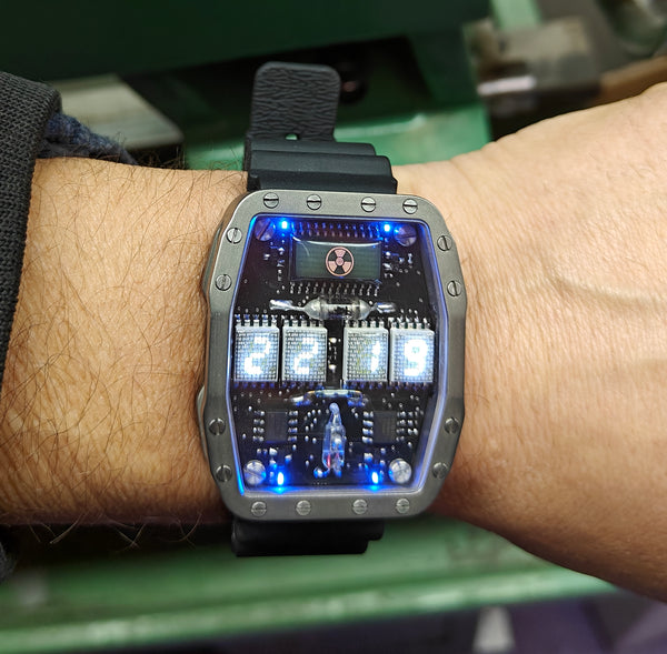 Titanium wrist watch White led , handmade, Made in Italy