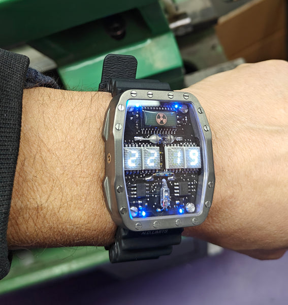 Titanium wrist watch White led , handmade, Made in Italy