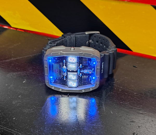 Titanium wrist watch White led , handmade, Made in Italy