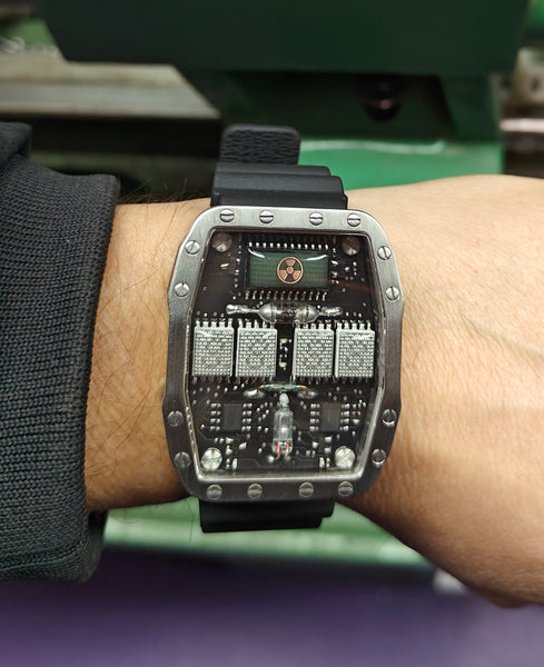 Titanium wrist watch White led , handmade, Made in Italy