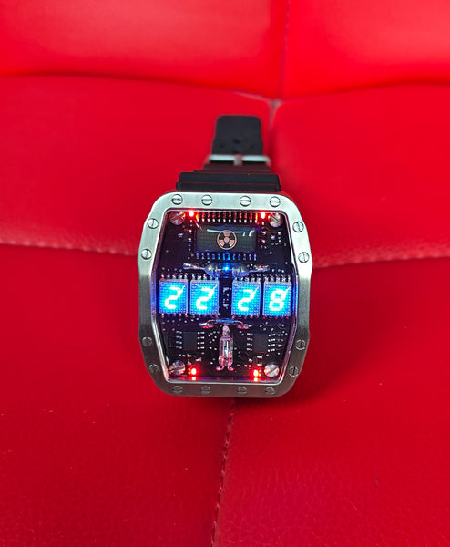 Titanium wrist watch Blue led , handmade, Made in Italy