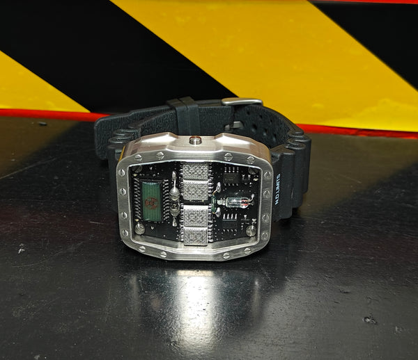 Titanium wrist watch Blue led , handmade, Made in Italy