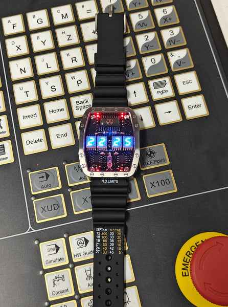 Titanium wrist watch Blue led , handmade, Made in Italy