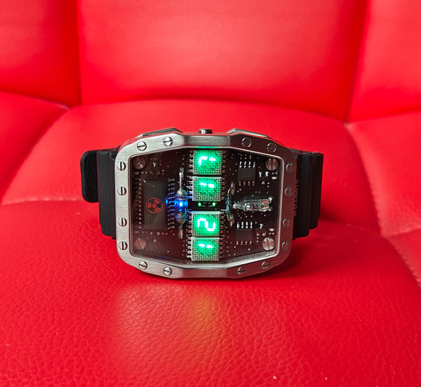 Titanium wrist watch green led , handmade, Made in Italy (Copia)