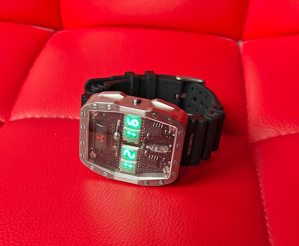 Titanium wrist watch green led , handmade, Made in Italy (Copia)