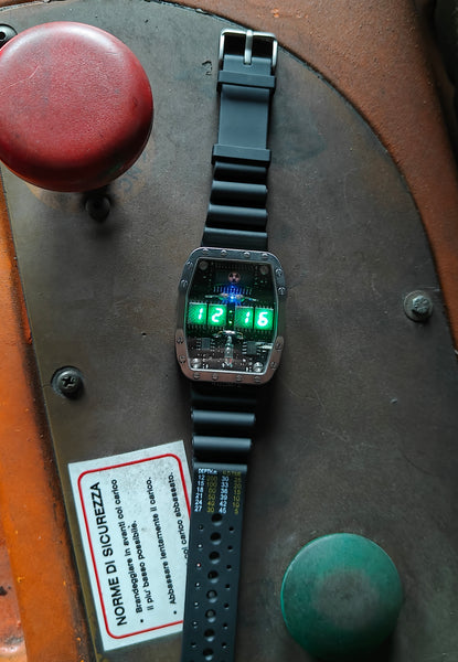 Titanium wrist watch green led , handmade, Made in Italy (Copia)