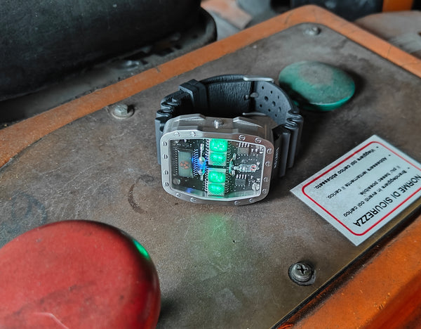 Titanium wrist watch green led , handmade, Made in Italy (Copia)