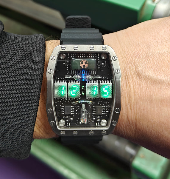 Titanium wrist watch green led , handmade, Made in Italy (Copia)