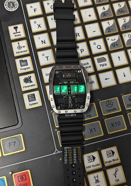 Titanium wrist watch green led , handmade, Made in Italy (Copia)