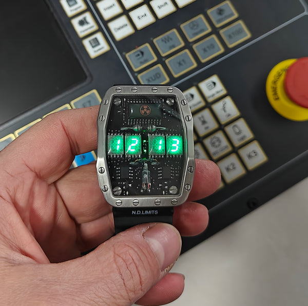 Titanium wrist watch green led , handmade, Made in Italy (Copia)