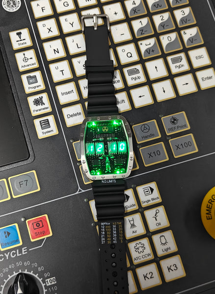 Titanium wrist watch green led , handmade, Made in Italy (Copia)