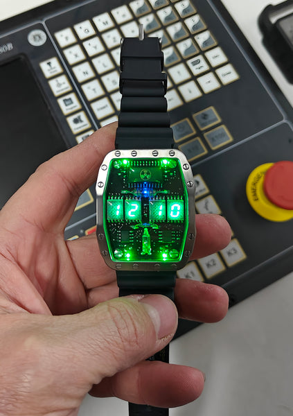 Titanium wrist watch green led , handmade, Made in Italy (Copia)
