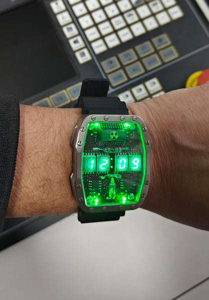 Titanium wrist watch green led , handmade, Made in Italy (Copia)