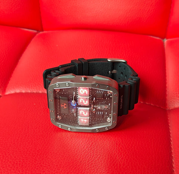 Titanium wrist watch red led , handmade, Made in Italy