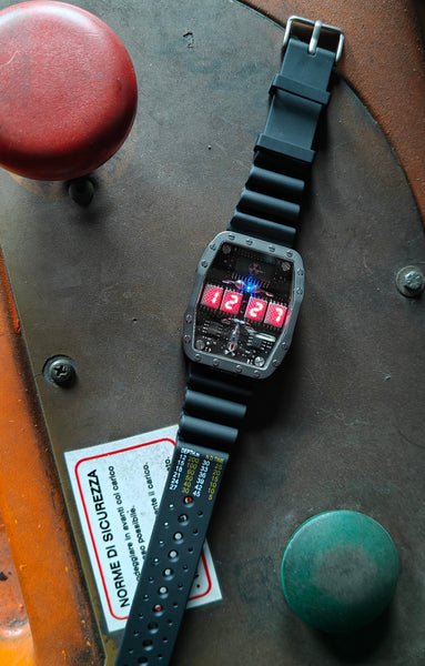 Titanium wrist watch red led , handmade, Made in Italy