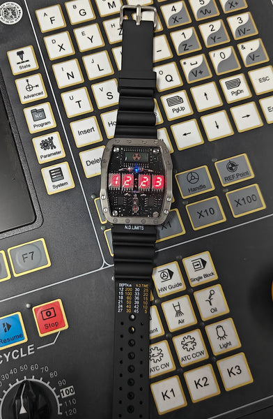 Titanium wrist watch red led , handmade, Made in Italy